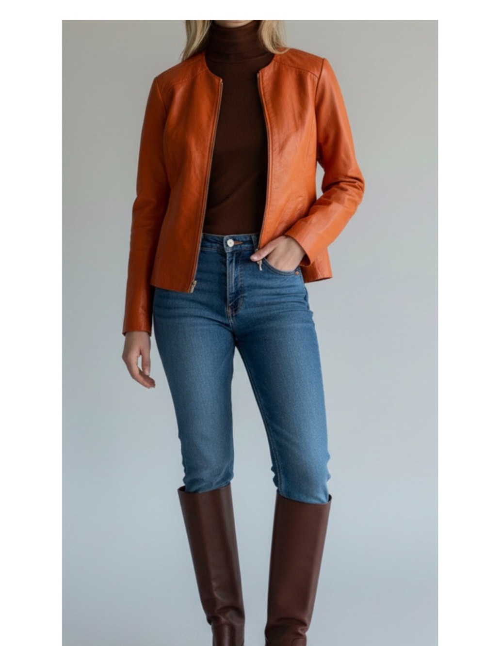 Russell Kemp Orange Leather Jacket - Sleek Zip Front
